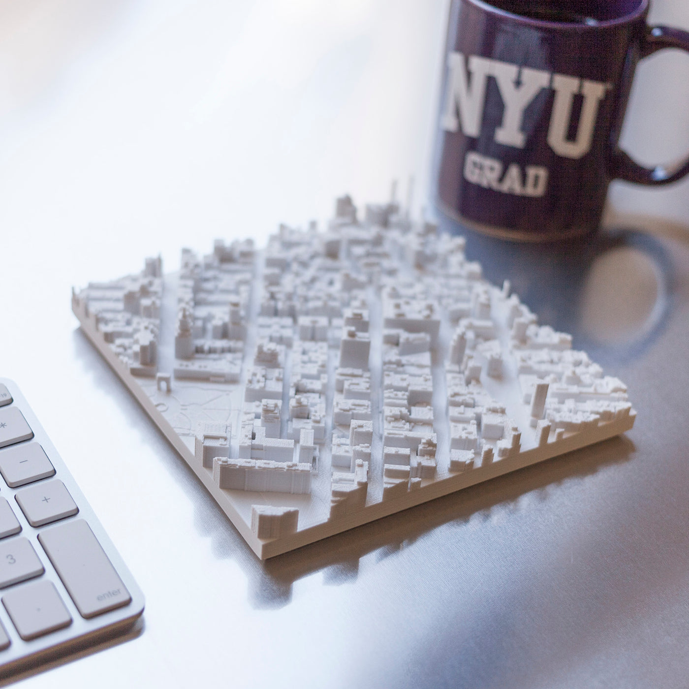 3D-Printed aerial scan of the eastern portion of Washington Square Park and the NYU campus area